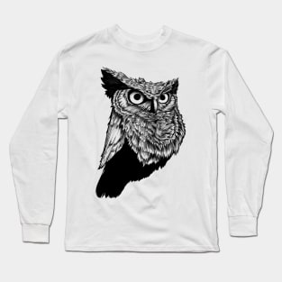 Owl line art with no colors Long Sleeve T-Shirt